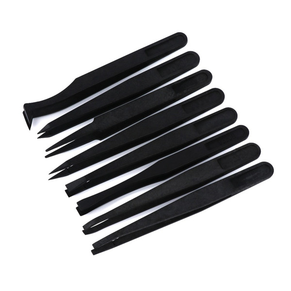 FIXFANS 8pcs Anti-static Electronic Plastic Tweezers Kit ESD Forceps PCB Repair Hand Tools Set