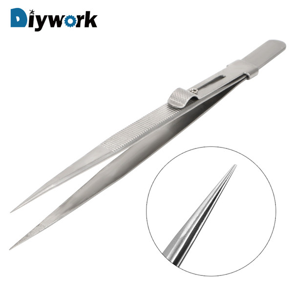 DIYWORK Adjustable Slide Lock Tweezer for Jewelry Electronic Components Holding Tightly Stainless Steel Precision 165mm