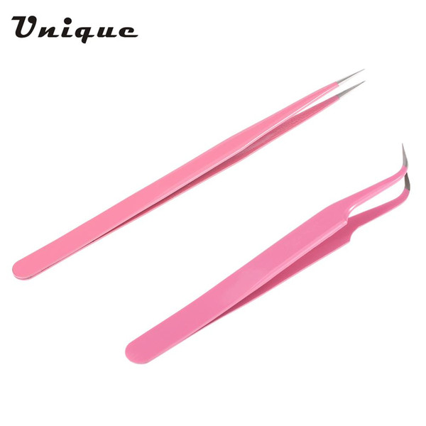 2Pcs/set Straigh Curved Eyelash Tweezers Extension Nipper Stainless Steel Pointed Clip Make up Eye Lashes Tweezer Nippers Tool