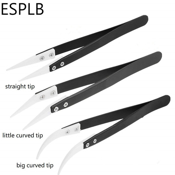 ESPLB Anti-Static Ceramic Tweezers Electronic Cigarette Industrial Ceramic Tweezers with Insulated Pointed Straight Curved Tip