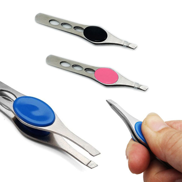 Mayitr 1pc Eyebrow Tweezer Stainless Stee 9.9cm Slanted Tip Eyebrow Tweezer Hair Removal Clip Random Color For Makeup Tool