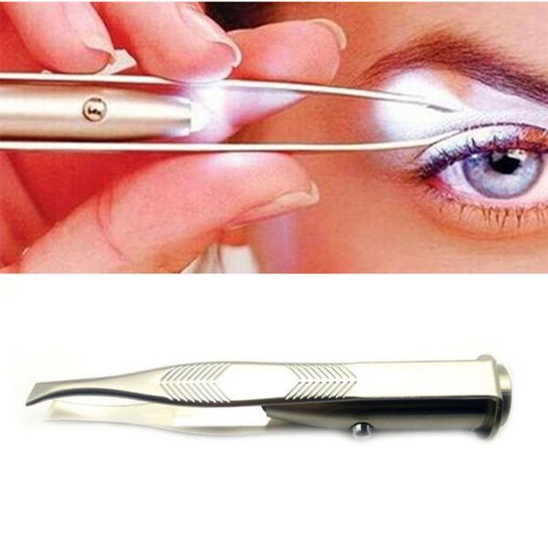 Hot Sale Make Up Led Light Eyelash Eyebrow Hair Removal Tweezer Face Hair Remover Stainless Steel Eyebrow Tweezers