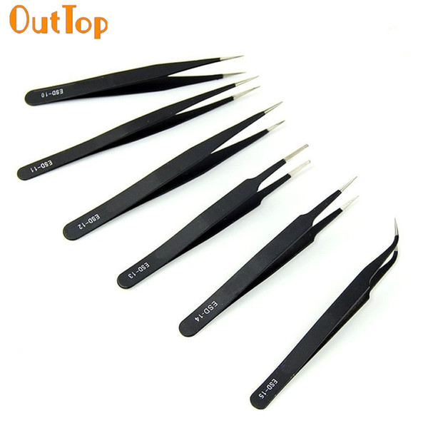 OutTop Tweezer Set 6pcs Precision Anti-static Tweezers Stainless watchmaker Makeup Tools Excellent Quality Dropshipping 8f26