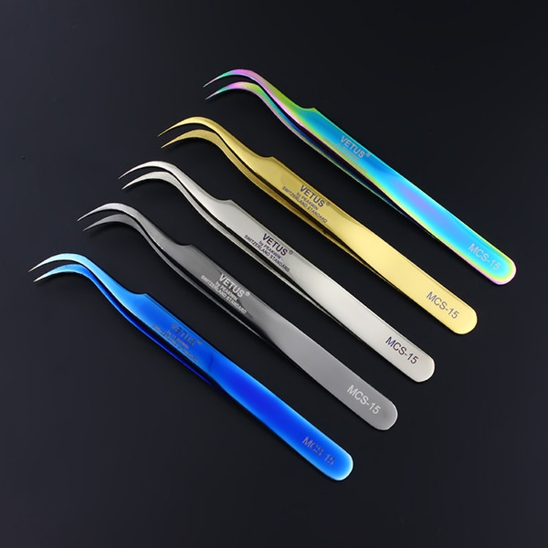100% Genuine Vetus MCS Series Rainbow Tweezers Anti Acid Ultra Precision Stainless Tweezers for Eyelash Extension