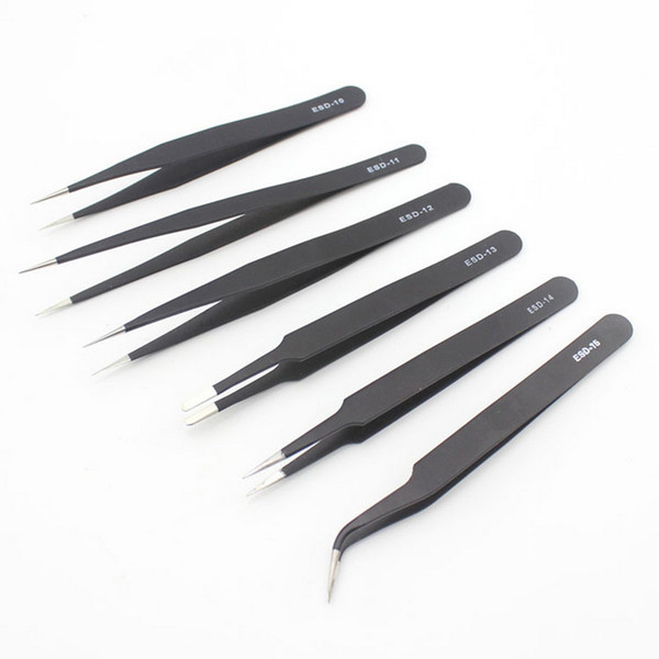 Urijk 6pcs ESD Anti-Static Stainless Steel Tweezers Set Maintenance Repair Tool Kit Anti Static Model Making Tool Hand Tool Set