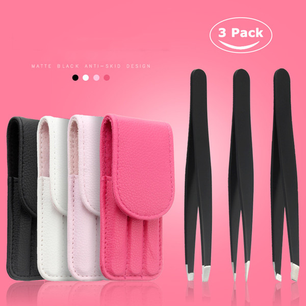 3 PCS /set Eyebrow Tweezers Stainless Steel Point Tip/Slant Tip/Flat Tip Hair Removal Makeup Tools Accessory with Bag case TSLM1