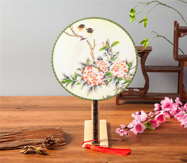 free shipping Bamboo Double-sided round fan