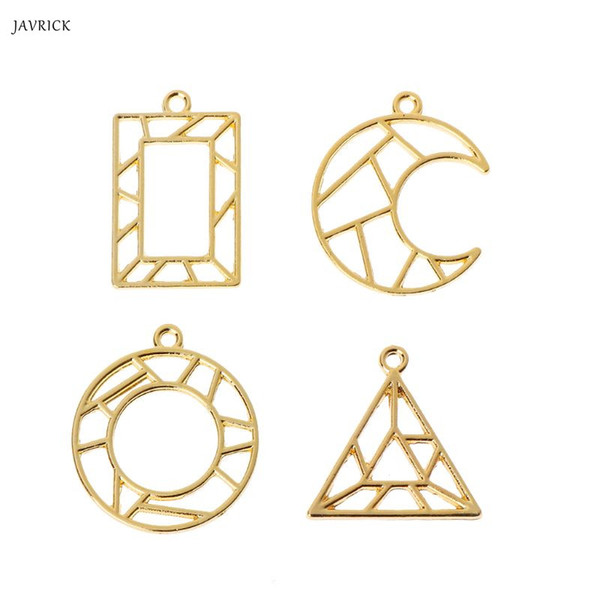 4Pc Geometric Shape Open Bezel Charm Pressed Flower Blank Frame Hollow Pendant For DIY Jewelry Making