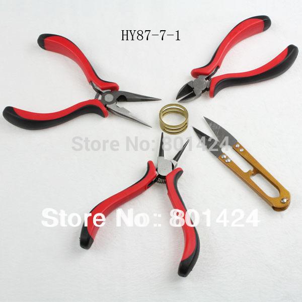 free shipping 87-7 Scissor/Diagonal/Flat/Roll Plier/Jump Ring Tool 5piece Jewelry Bead Making Tools set DIY pliers