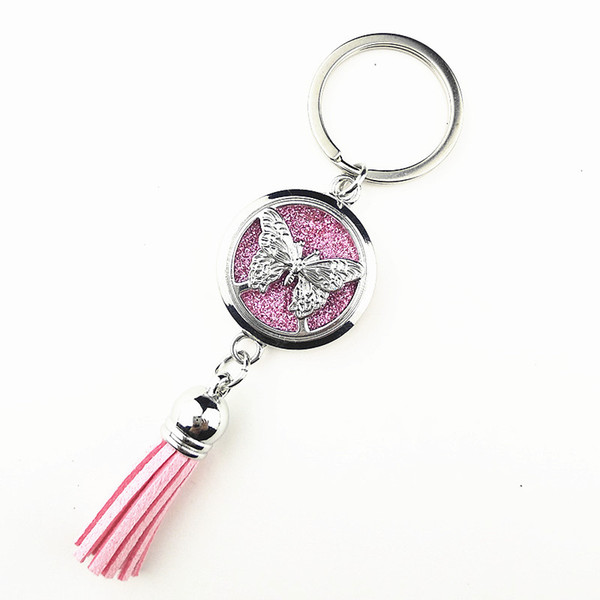 Mandala,Butterfly,Tree of Life Essential Oil Diffuser Key Chain,Aromatherapy Perfume Locket Key buckle with tassel pad Jewelry Wholesale