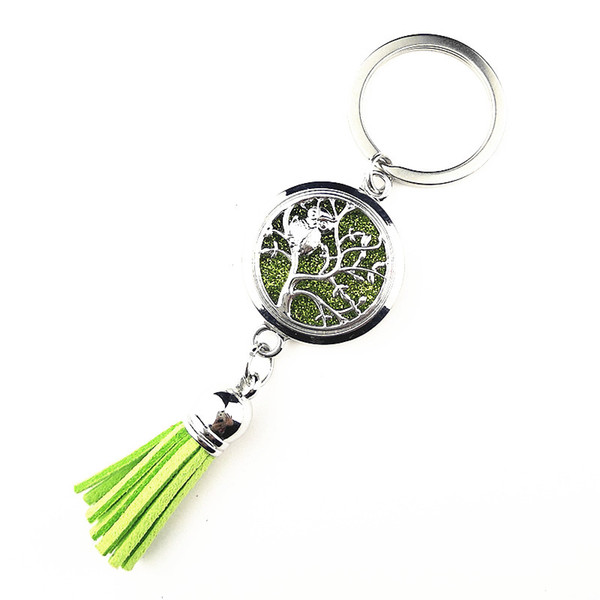 Tree of Life,Mandala,Butterfly Essential Oil Diffuser Silver Key Chain,Aromatherapy Perfume Locket Key buckle with tassel pad Jewelry