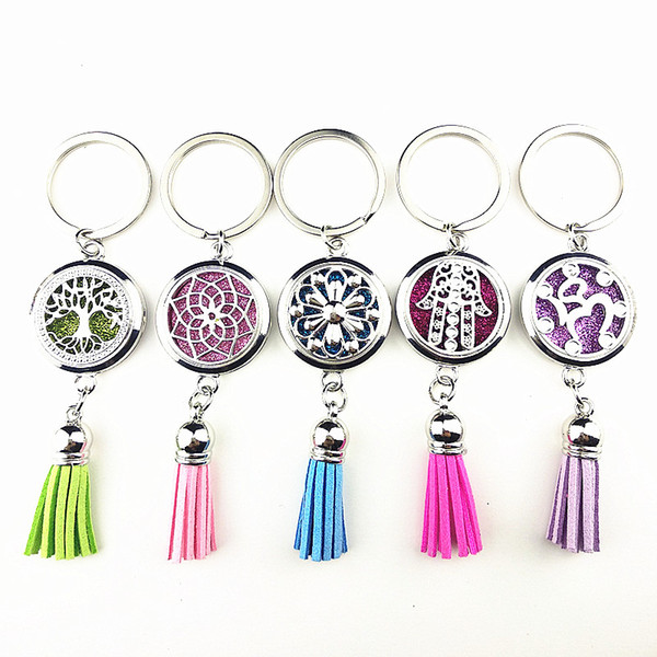 Tree of Life, Dreamnet,Mandala Ethnic Style Essential Oil Diffuser Key Chain,Aromatherapy Perfume Locket Key Link with tassel pad