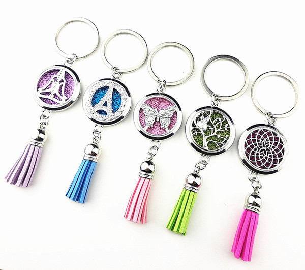 Mandala,Butterfly,Tree of Life,Religion Essential Oil Diffuser Key Chain,Aromatherapy Perfume Locket Key buckle with tassel pad women gift