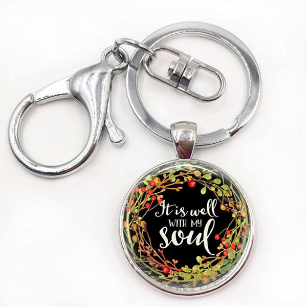 It Is Well with My Soul Keychain Religious Jewelry Bible Pendant Key Ring Gift for Her Birthday Gift for Women for Men