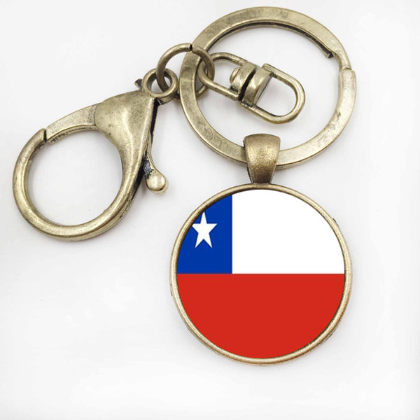 Chile Flag Men Car Key Ring Jewelry Round Glass Picture Key Chain Women Handbag Art Keychain Accessories