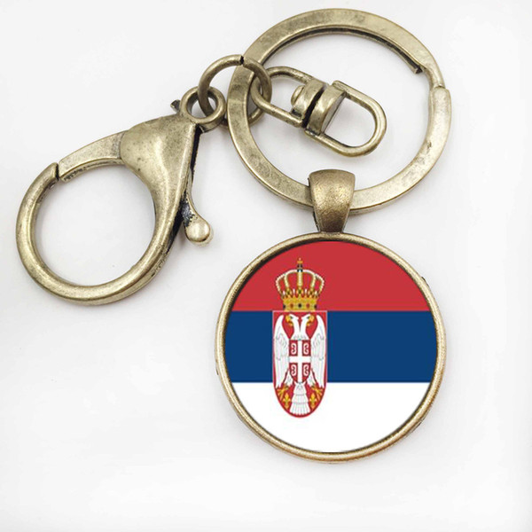 Serbia Flag High Quality Keychain Glass Pendant Key Ring Jewellery Crystal Accessory Key Chain For Unisex