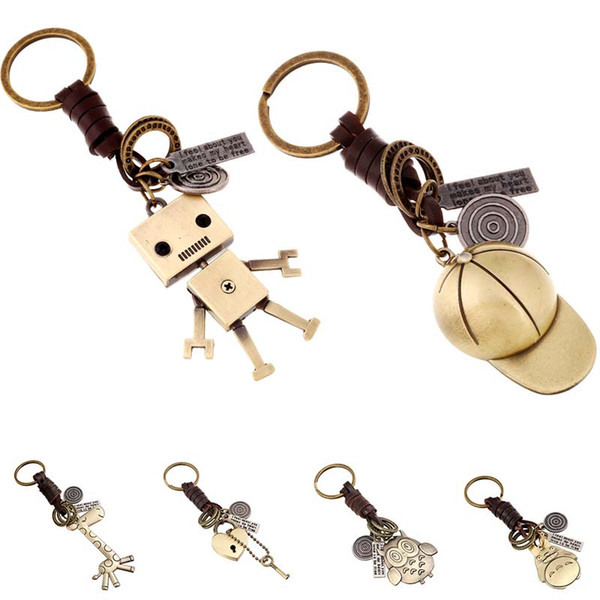 Movable Robot Keychain Baseball Cap Totoro Giraffe Owl Heart Key Chain English Letter Key Chain Key Ring Fashion designer Jewelry