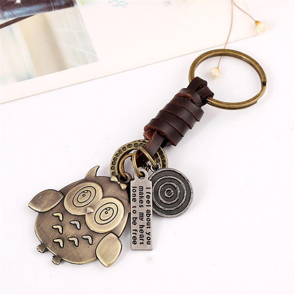 Owl Keychain Retro Letter Tag Owl Key Chain Keyring designer keychain New designer Jewelry Gift Drop Ship