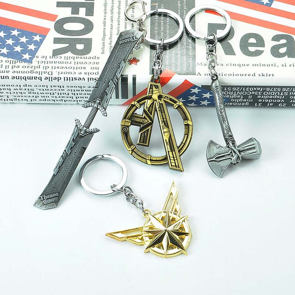 Avengers Keychain Thanos Captain Marvel Thor Keychain Retro Weapon Key Chain Key Rings Fans Collectioin Drop Ship 340124