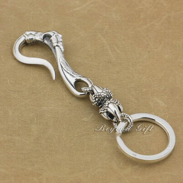 925 Sterling Silver Dragon Claw Hook Mens Biker Punk Keychain Belt Clip 8J017 Free Shipping