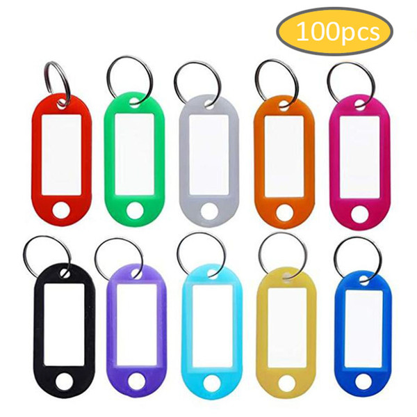 100pcs/lot Tough Plastic Keychain Key Tags ID Label Name Tags With Split Ring For Luggage Room Number Key Chains Prevent Lost Tags 10 Colors