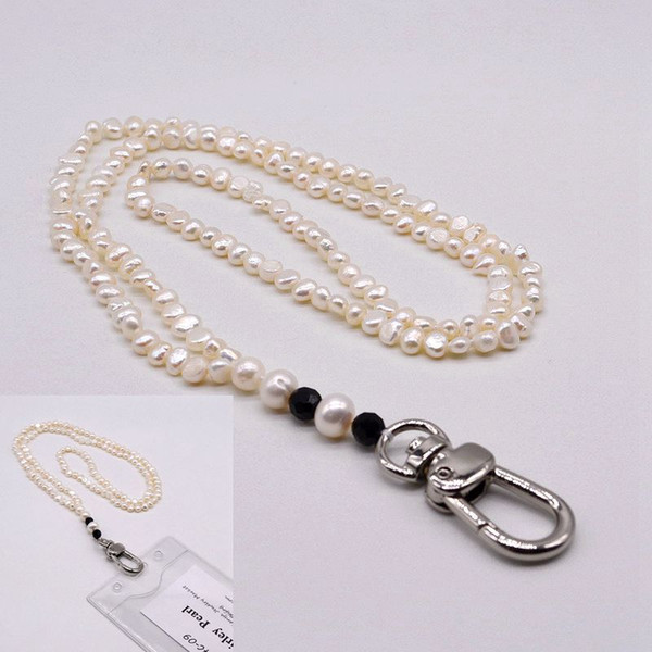 White pearl work card sling chain. Natural white baroque pearl. Handmade pearl work card chain. free delivery