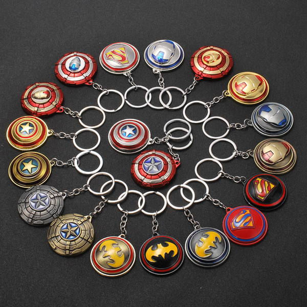 Marvel Movies Avengers Keychain Alloy Gold Color Rotatable Captain America Shield Key Rings Iron Man Pendant Jewelry Accessories Wholesale