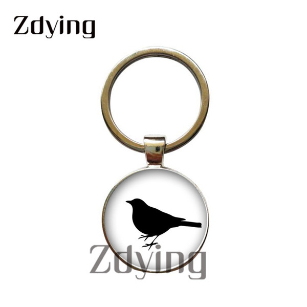 Zdying Fashion Animal Silhouette Keychain Glass Cabochon Hedgehog Bird Dragon Horse Pendant Keyring Key Ring DIY Jewelry HC007