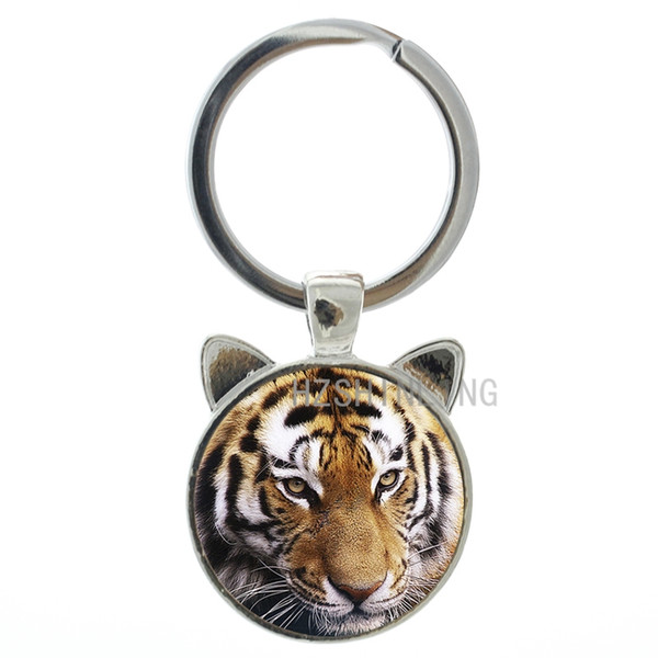 TAFREE 2019 Hot sale wild animal Tiger key chain ring protect save wildlife tiger glass alloy pendant keychain men women jewelry CN262