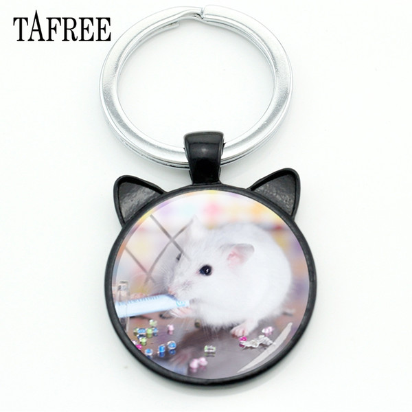 TAFREE Hamster Keychains Fashion Black Ear Keychian Keyring Best Friend Men Women Metal Pendants Key Chain Car Key Jewelry QF506