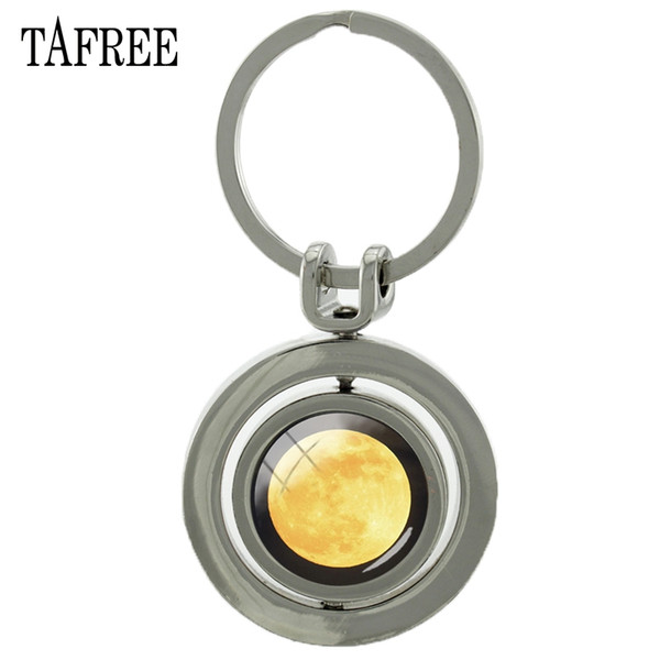 TAFREE Moon Revolving Pendant Keychain Novelty Cool Galaxy Moon Surface Rotatable Key Chain Key Ring Gift Men Women Jewelry MO15