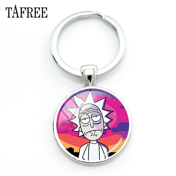 TAFREE Rick And Morty Metal Pendant Keychains Keyring New Arrival Hot Selling Silver Color Keychain Car Key Fashion Jewlry QF498