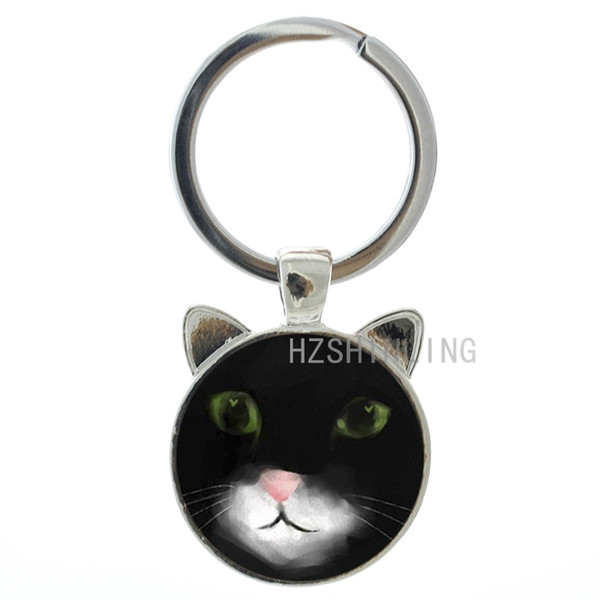 TAFREE Vintage charms Black Cat keychain men women novelty fashion Cat Ear animal key chain ring holder cartoon jewelry CN326