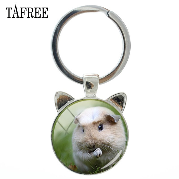 TAFREE Guinea Pig Keychain Personalized Key Chain Keyrings Gifts Round With Ear Shape Key Ring Car Bags Women Cute Jewelry QF800