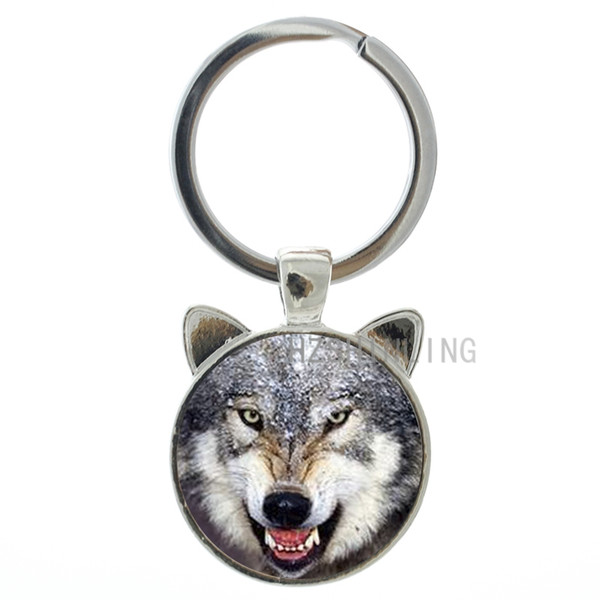 TAFREE Vintage Black Wolf With Flowe Rose Keychain Snarl Snow Wolf Keyring Wild Animal Charm Key Chain Ring Holder Jewelry CN782