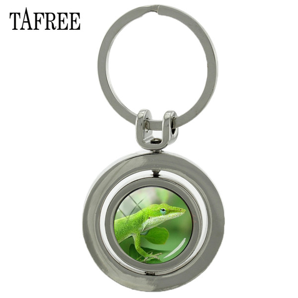 TAFREE Lizard Revolving Pendant Keychain Round Shape 360 Rotating Metal Key Chain Fashion Car Keyring Silver Color Jewlry QF792