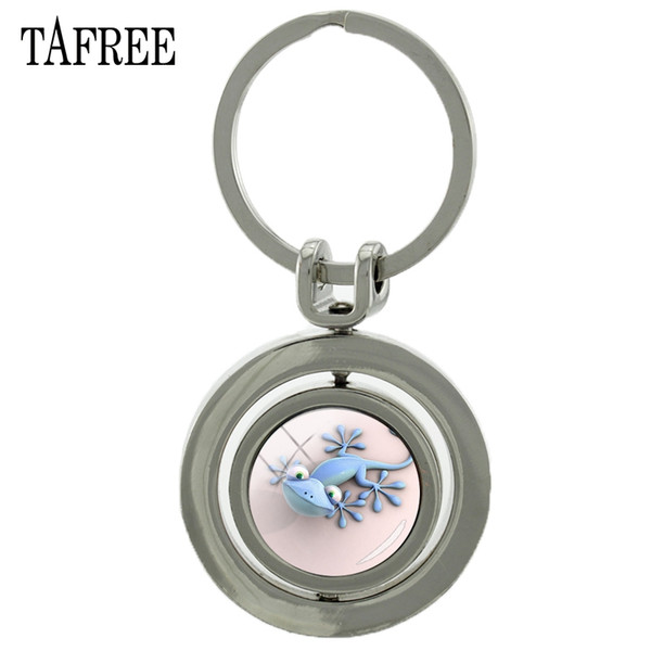 TAFREE Lizard Revolving Pendant Keychain Animal Rotatable Double Sides&The Same Picture Key Chains For Car Keys Jewelry QF754