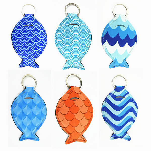 Fish Shaped Neoprene Coin Holder Key Rings Mini Coin Wrap Key Chain Holder Carry Case Printed Keychains Party Gifts