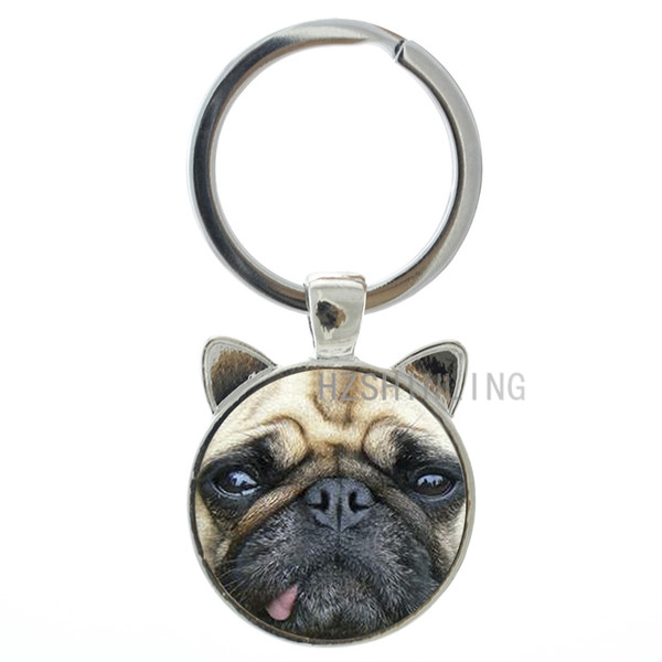 TAFREE fashion animal keychain Innocent Pug Red Fox Rough Collie key chain ring holder cute dog men women keyring jewelry CN764