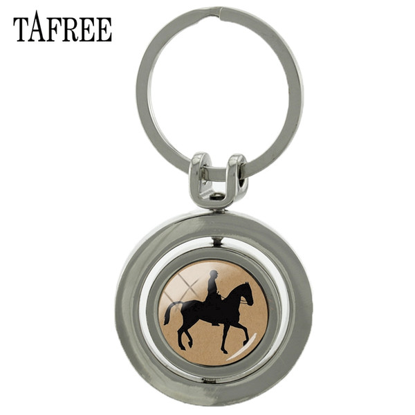 TAFREE New Arrival Horse Riding Silhouette Revolving Pendant Keychain High Quality Glass Cabochon With Double Side Jewelry SP520