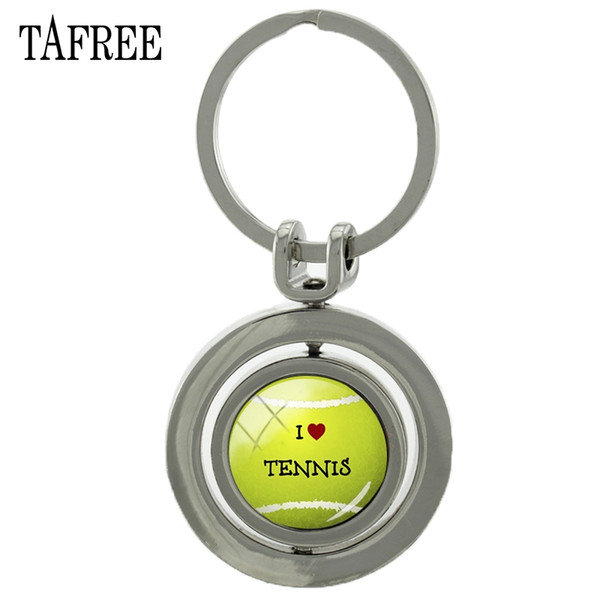 TAFREE I LOVE TENNIS Revolving Pendant Keychain Souvenir Key Chain Rotatable Round Key Ring For Sport Fans Fashion Jewelry SP678