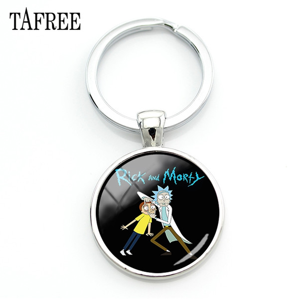 TAFREE Rick and Morty Fashion Keychain Art Picture Glass Dome Key Chains Key Rings Gifts For Car Keys Handmade Men Jewelry QF454