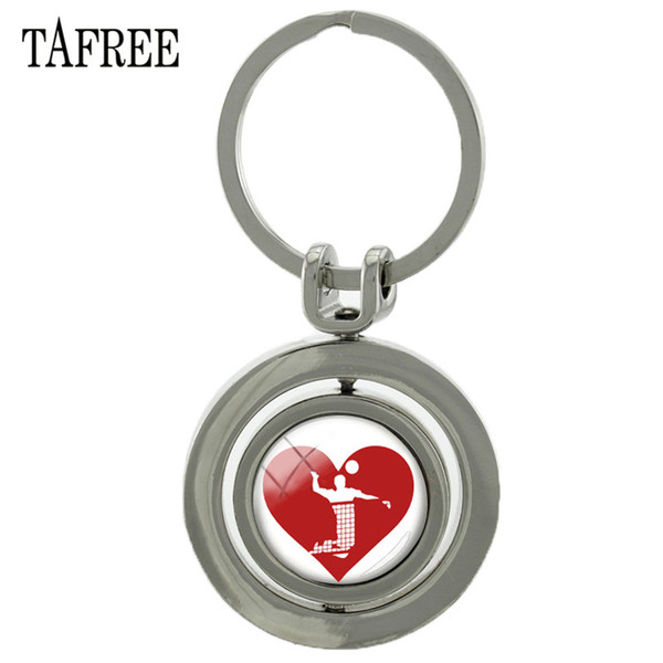 TAFREE I Love Volleyball Revolving Pendant Keychain Glass Cabochon With Double Sides Rotatable Casual Sporty Jewelry Sp217