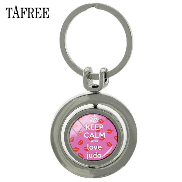 TAFREE KEEP CALM AND love judo Revolving Pendant Keychain Silver Color Personalized Key Chain Keyring car Key Men Jewelry SP603