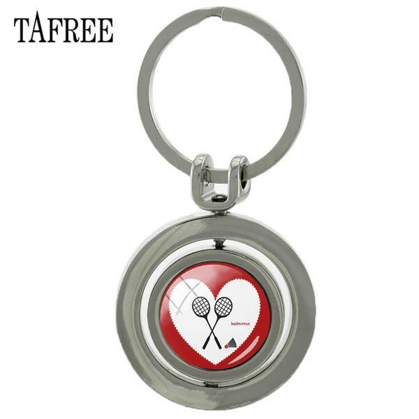 TAFREE Metal Rotating I Love Badminton Keychain Double Sides Glass Cabochon Rotatable Key Chian Rings Holder Sp918