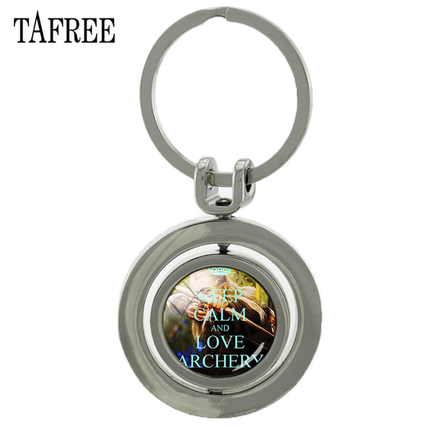 TAFREE KEEP CALM AND LOVE ARCHERY Revolving Pendant Keychain Classy Charm Key Chain Key Ring Men Boyfriend Gifts Jewelry SP298