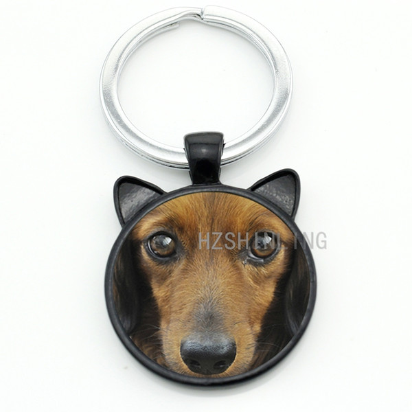 TAFREE Cool pet dog Dachshund Buddy keychain men women dog lover jewelry vintage Dachshund glass gem animal key chain ring holder CN718