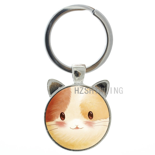 TAFREE Interesting Cats pendant keychain vintage Spotted Cat Bat Cat art picture glass metal key chains rings holder men women CN331