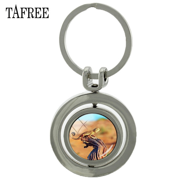 TAFREE Lizard Revolving Pendant Keychain Fashion Unique Rotating Key Chain Key Ring Handbags Car For Girls Women Jewelry QF783