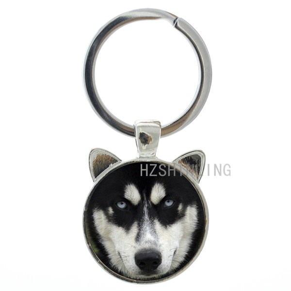 TAFREE Midsize sled dog Siberian Husky keychain lovely Puppy glass key chain ring holder fashion Christmas gift jewelry CN775